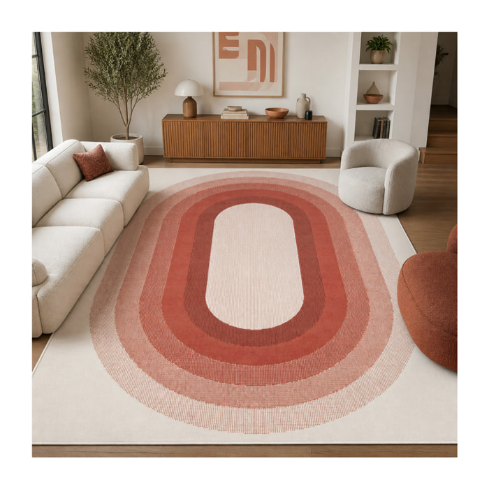 Tapis motif géométrique ovale dégradé, style rétro 70's
