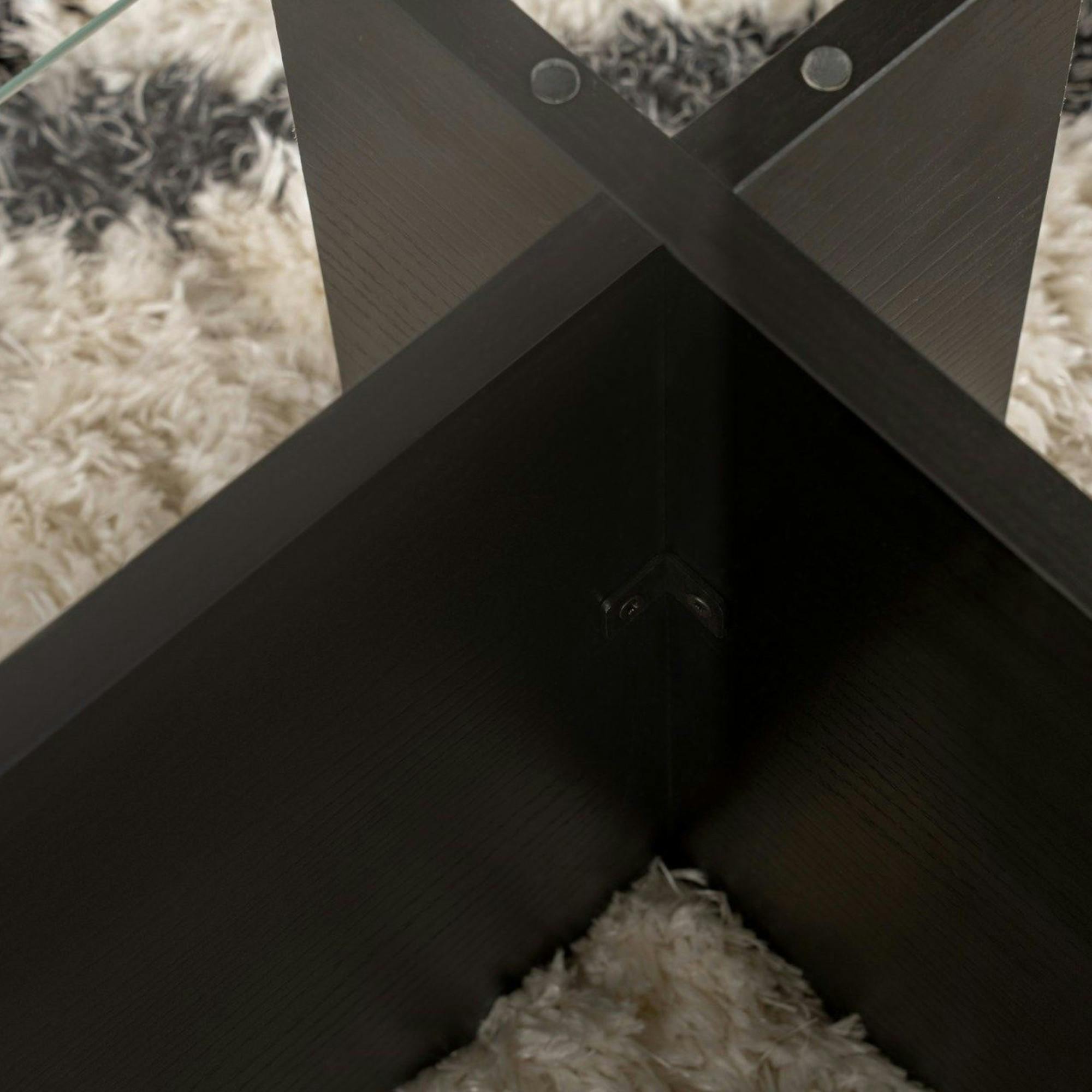 Table basse verre déstructurée – base effet bois noir SALTA