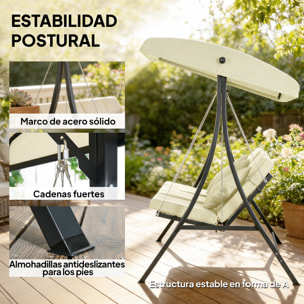 Columpio de Jardín Exterior de 3 Plazas, Balancín de Jardín Exterior con Techo Ajustable Cojines, Almohadas y Estructura de Acero, para Terraza, Patio, Carga 320 kg, 202x115x168 cm, Beige