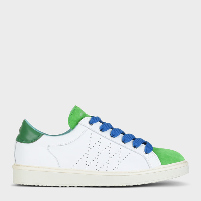 ZAPATO CON CORDONES HOMBRE P01 DE PIEL Y ANTE BLANCO VERDE MAGICAL AZUL FRANCIA