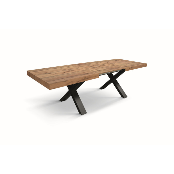 Tavolo allungabile AMALFI in legno effetto rovere rustico e gambe a X antracite, allungabile 180x90 cm - 260x90 cm