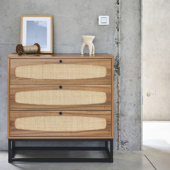 Commode décor bois et cannage 3 tiroirs RETRO