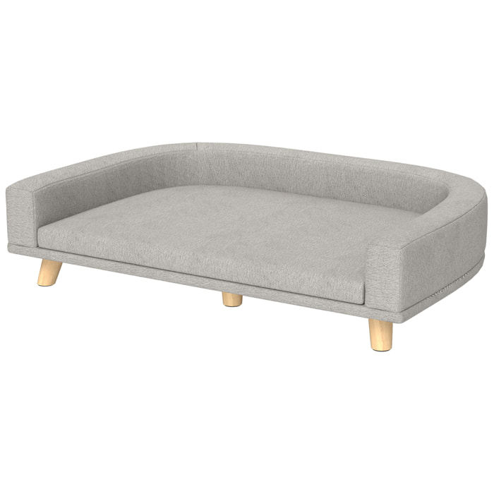 Canapé chien lit pour chien design scandinave coussin déhoussable dim 98L x 67l x 25H cm pieds bois tissu polyester gris