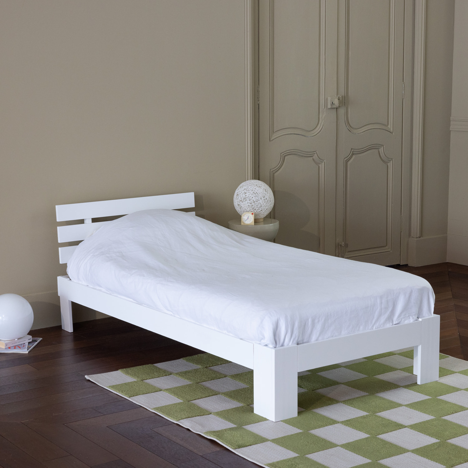 Lit en bois avec tête de lit 90x190cm blanc FINN