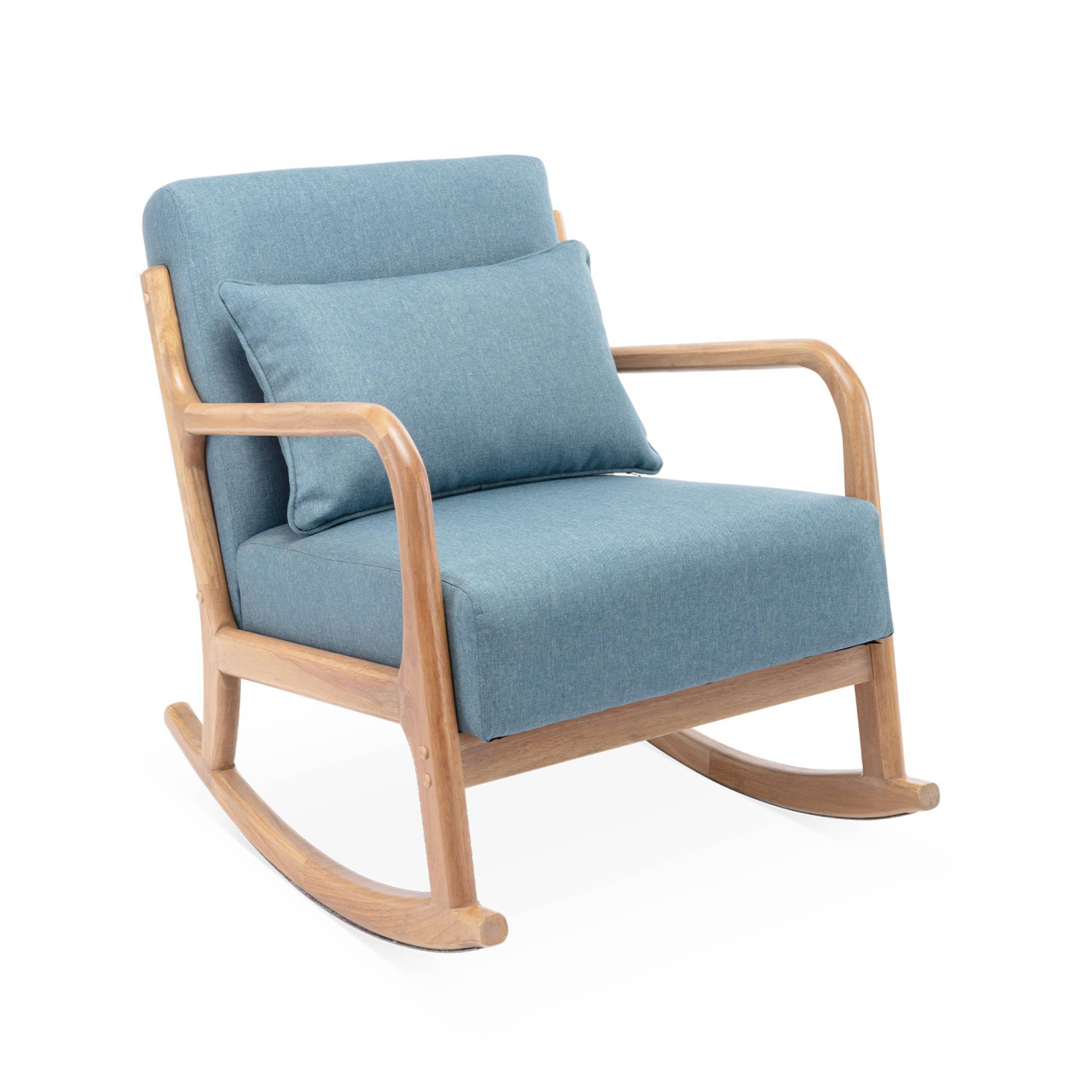 Fauteuil à bascule design en bois et tissu. 1 place. rocking chair scandinave. bleu