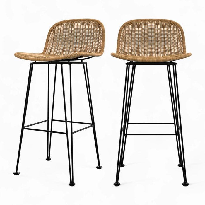 Lot de 2 chaises de bar 76 cm en résine tressée marron - Jigani