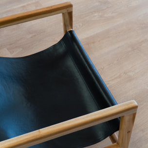 Fauteuil lounge en teck et cuir de vachette noir - Apache