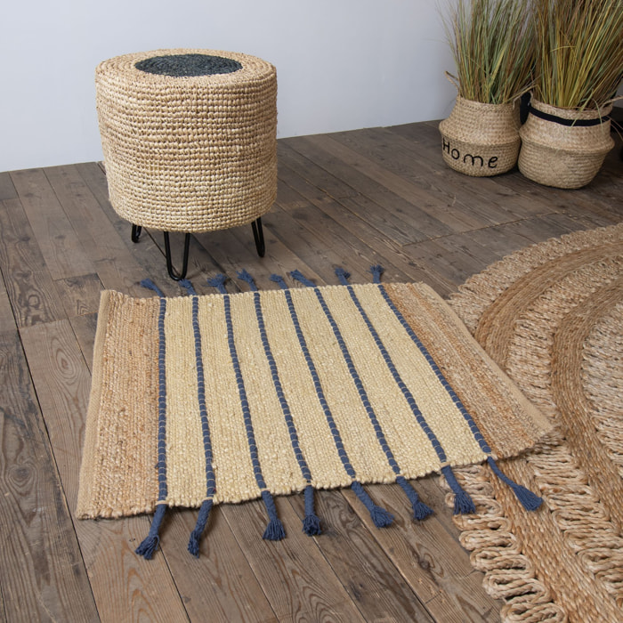 Tapis en jute et coton bleu 60x80cm DIDIM