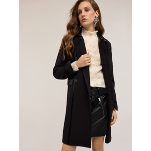 Motivi - Cappotto in poliviscosa con inserti in vernice - Nero