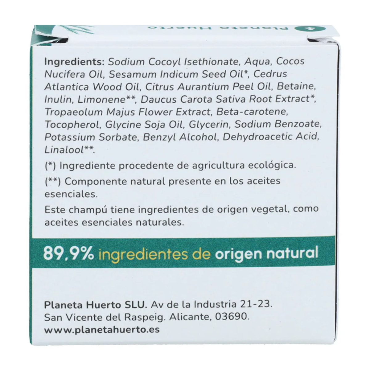 Champú sólido cabello normal Naranja y Cedro Planeta Huerto 85 gr
