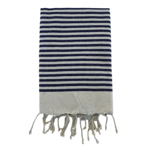 Fouta nid d'abeille traditionnelle Bleu 100x200 190g/m² - Yadara Bleu Marine