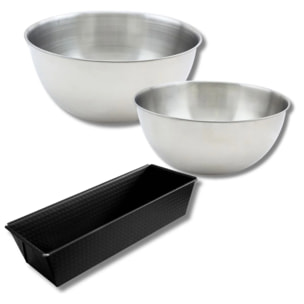 Ensemble comprenant 1 moule à cake rectangulaire Zenker, 2 bols à mixer en inox Fackelmann