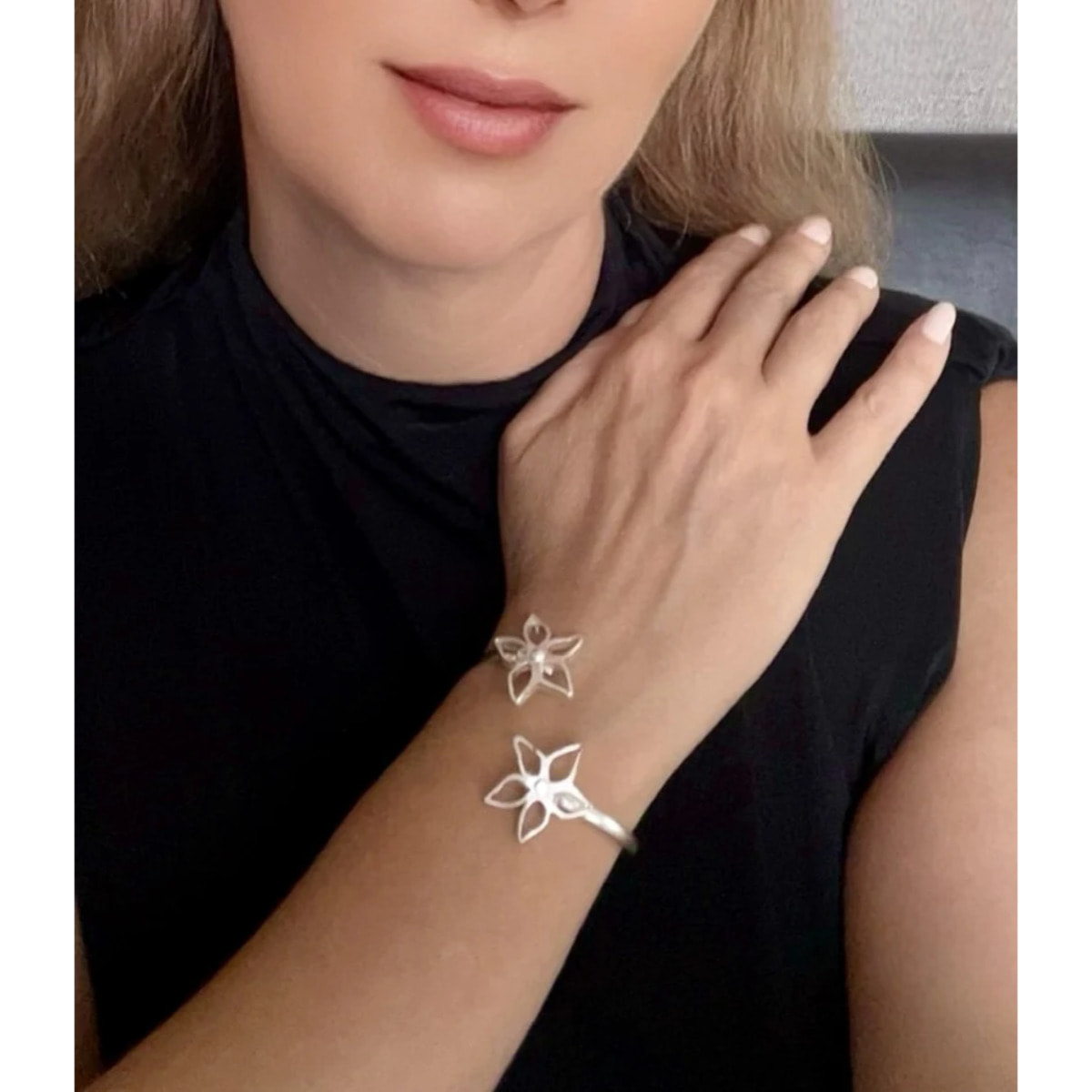 Pulsera brazalete fino IrregularBlom Doble plata chapado 10µ ajustable