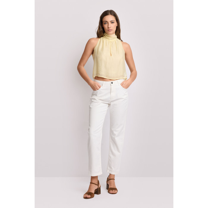 Kocca - Blusa con fiocco sul retro Donna, Tinta unita, Girocollo