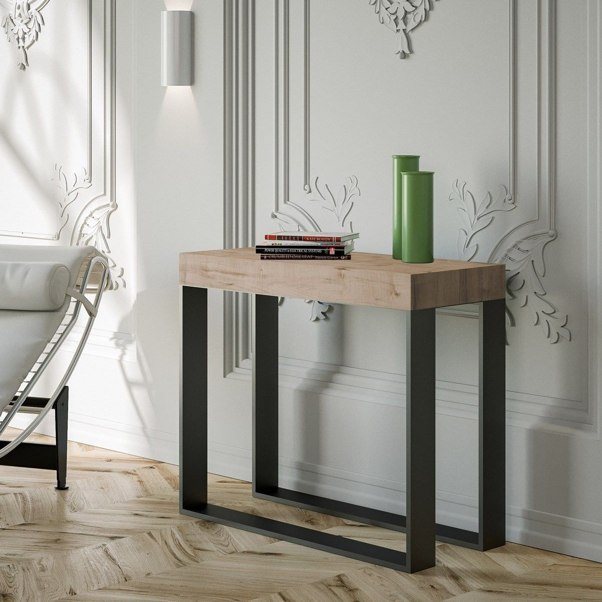 Console extensible 90x40/196 cm Elettra Small Chêne Nature cadre Anthracite