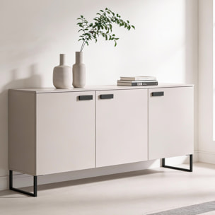 Madia con 3 Ante E Ripiani Interni Mobile Soggiorno Moderno In Melaminico Con Maniglie E Piedini Neri Per Sala da Pranzo 184 x 86 x 40 Cm Cashmere