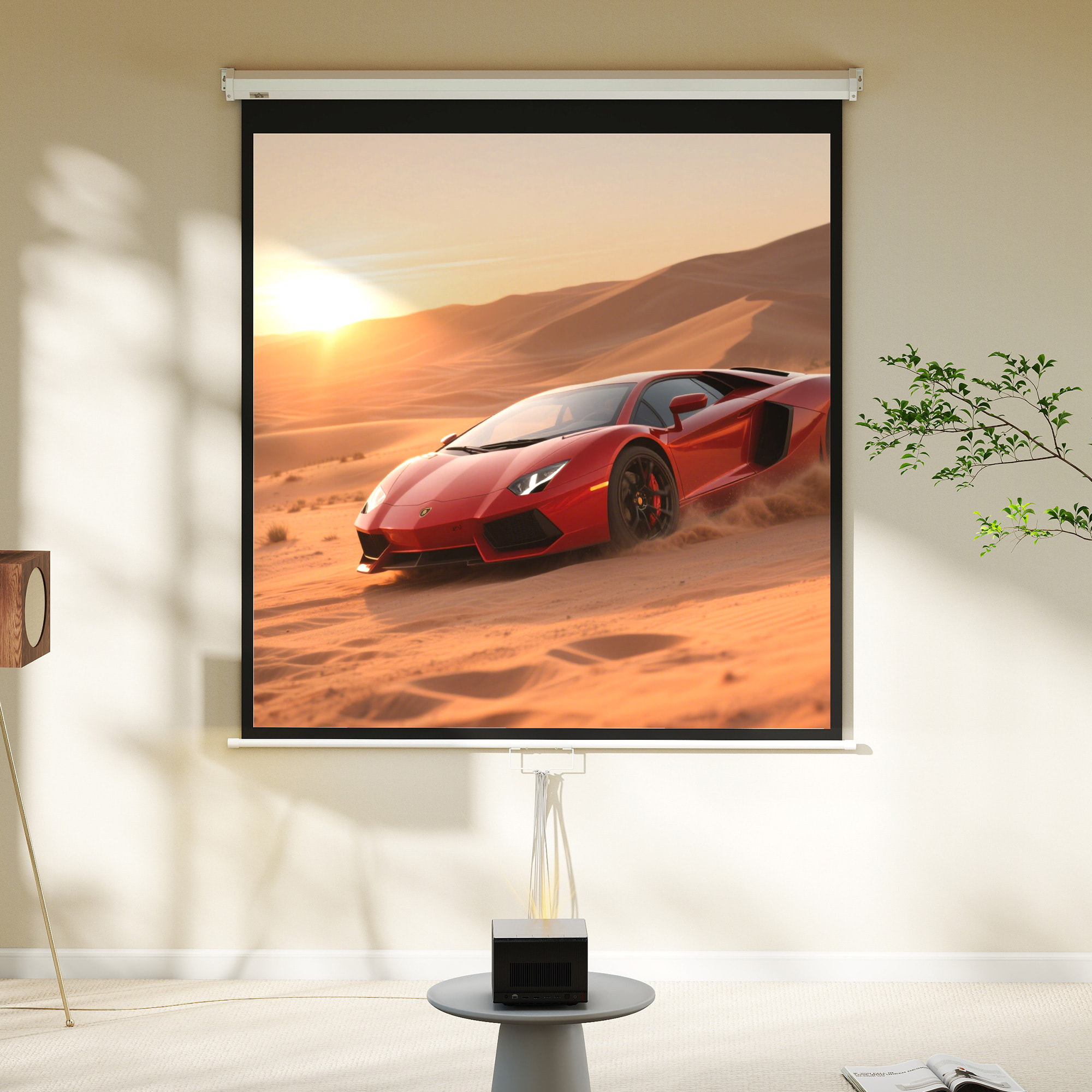 Pantalla de Proyector Manual 85 Pulgadas Pantalla de Proyección Portátil Formato 1:1 para Interior y Exterior Cine en Casa Patio 146x146 cm Blanco