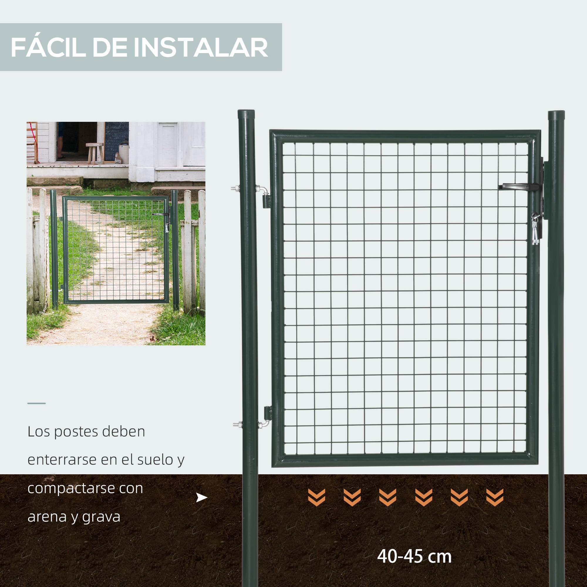 HOMCOM Puerta Verja de Jardín de Acero con Cerradura Manija y 3 Llaves 97x150 cm