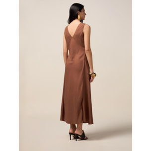 Oltre - Vestito lungo fluido con drappeggio - Marrone