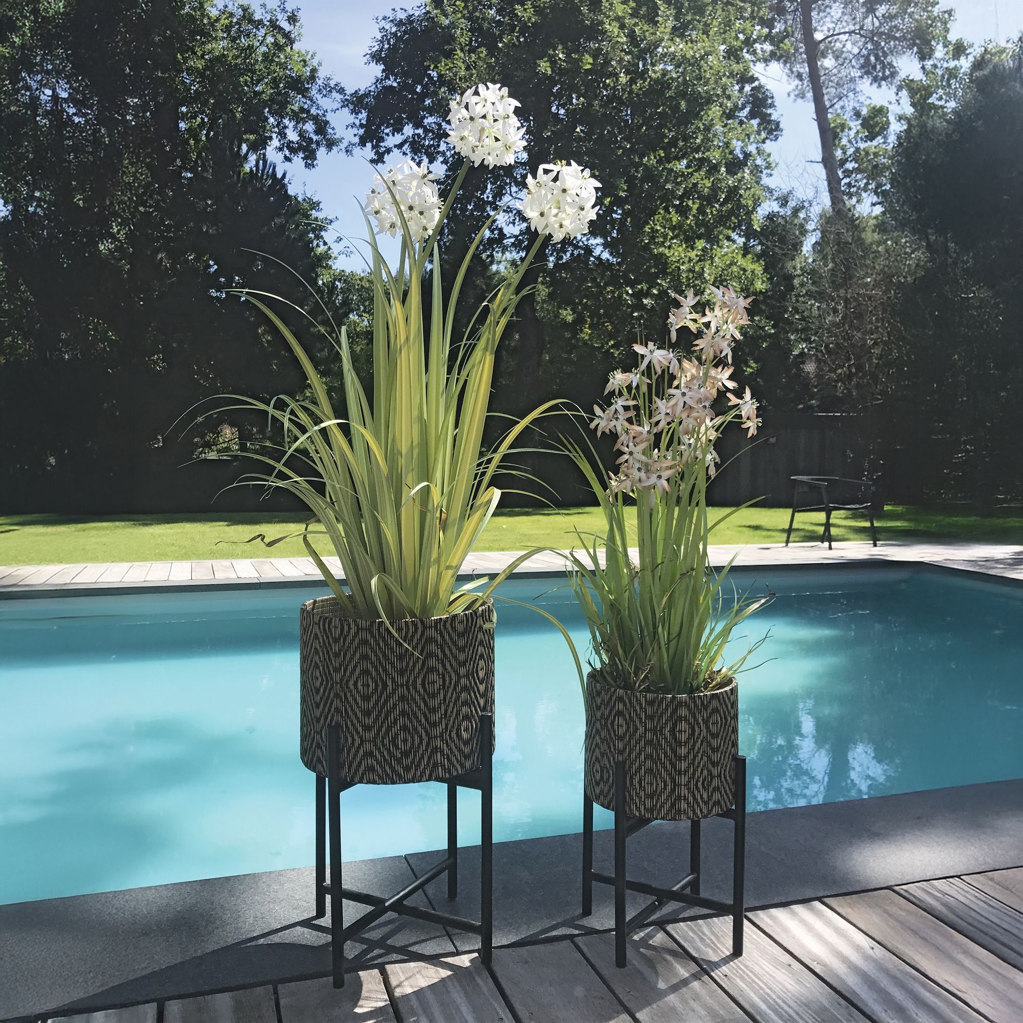 Agapanthe artificielle à fleurs blanches pot en zinc h99cm