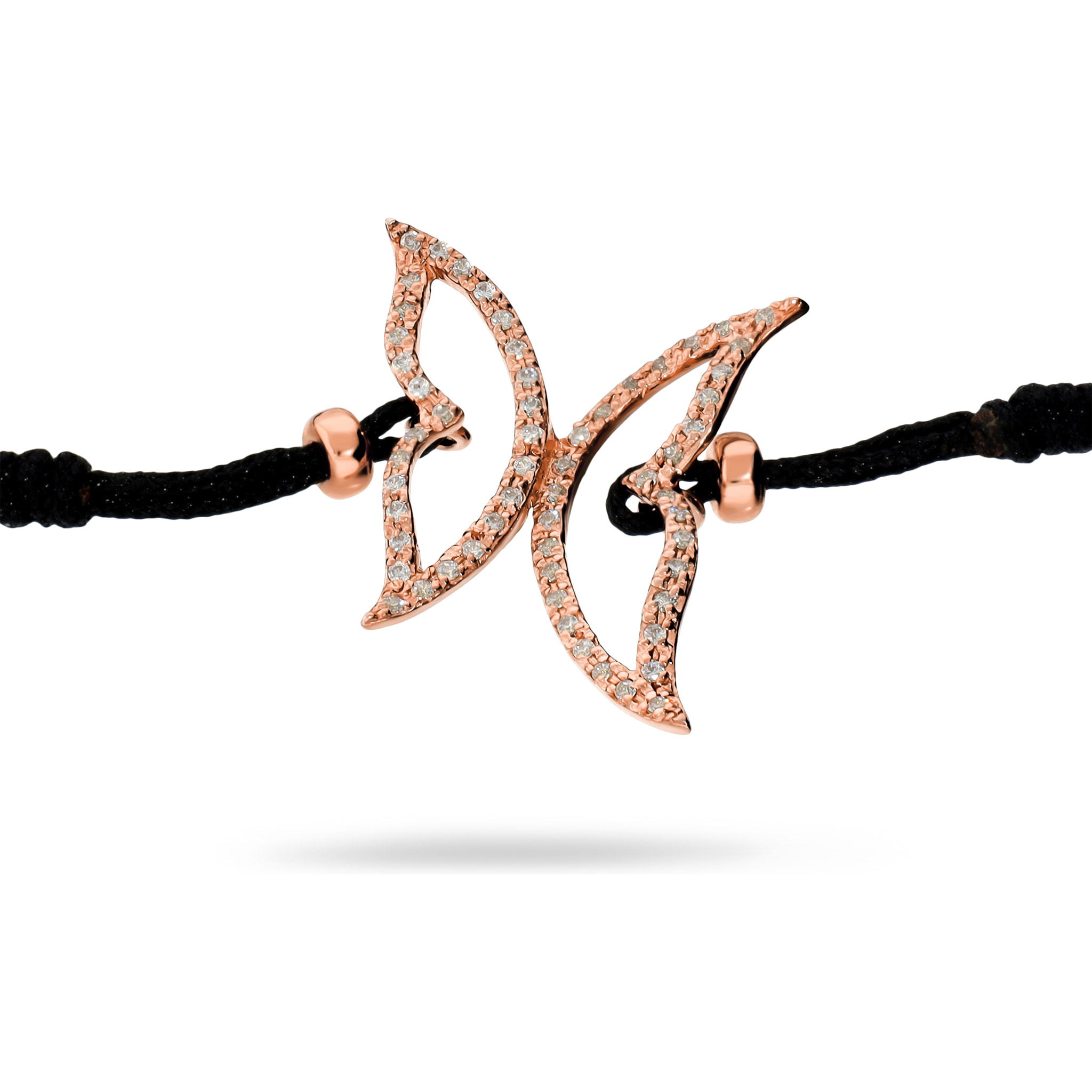Bracciale Regolabile in Cordino con Farfalla e Cubic Zirconia in Argento 925 placcato Oro Rosa 18Kt