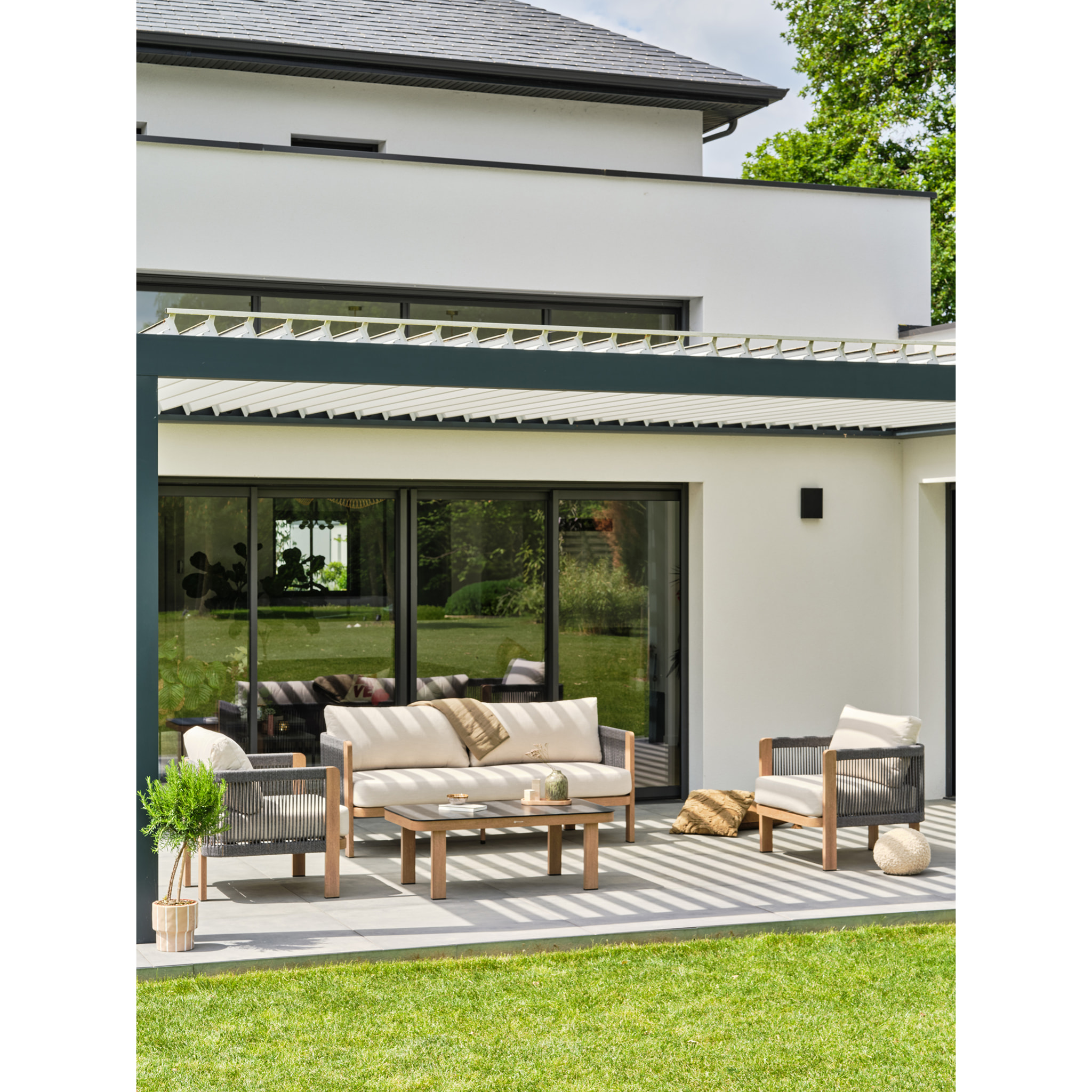 JESPAR - Salon bas de jardin 5 places - Effet bois