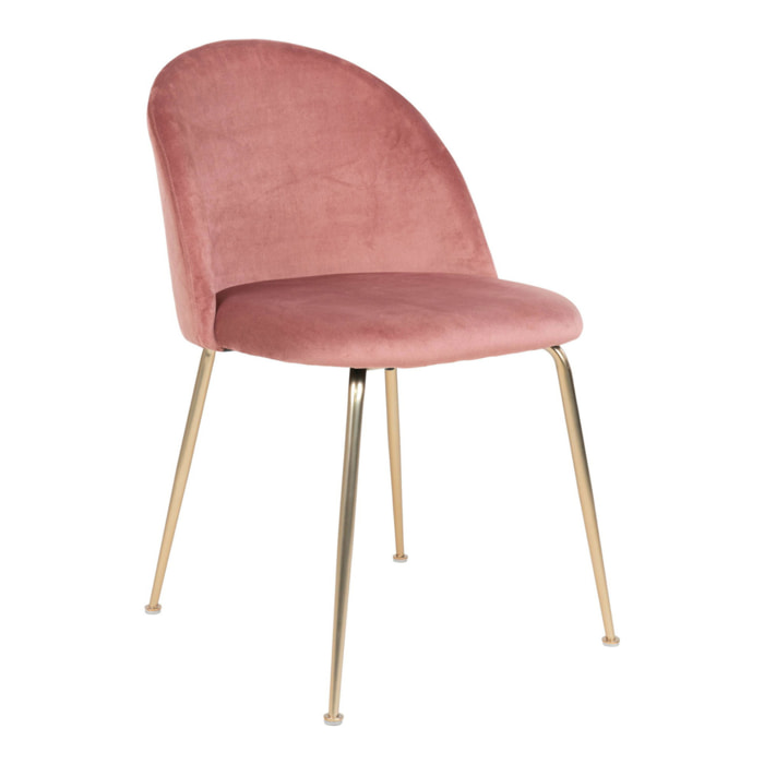 Set 2 sedie da pranzo Geneve in velluto rosa con gambe effetto ottone