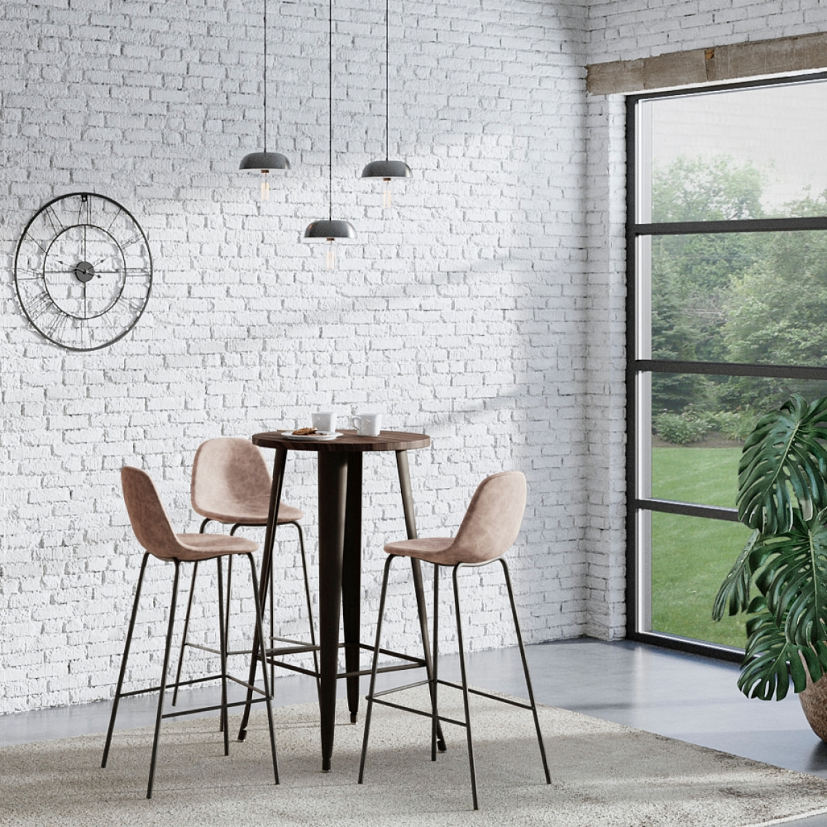 Lot de 2 chaises de bar 75 cm en cuir synthétique taupe - Henrik