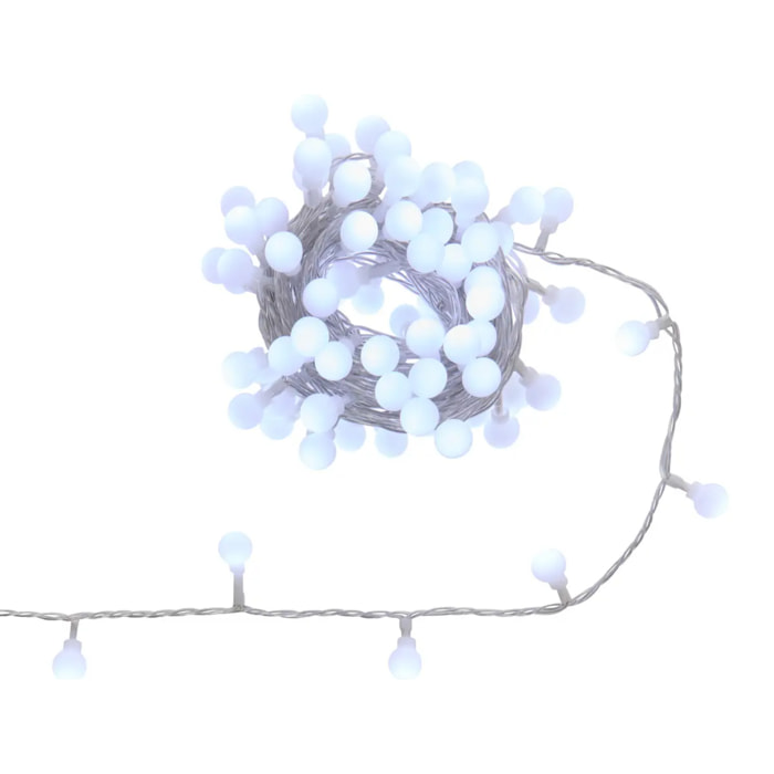 Guirlande lumineuse boules d'extérieur 7,5 m 100 LED blanc froid 13 fonctions sur secteur