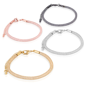 Pack de 4 pulseras de malla de cobre con relleno de cristal brillante y cierre de mosquetón de cobre.