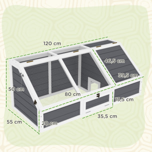Casa para Tortugas de Madera, Terrario para Reptiles sin Base con Tapas Abatibles, Puerta Frontal Abrible y Pestillos de Seguridad, Caseta para Tortugas, 120x55x50 cm, Gris Claro