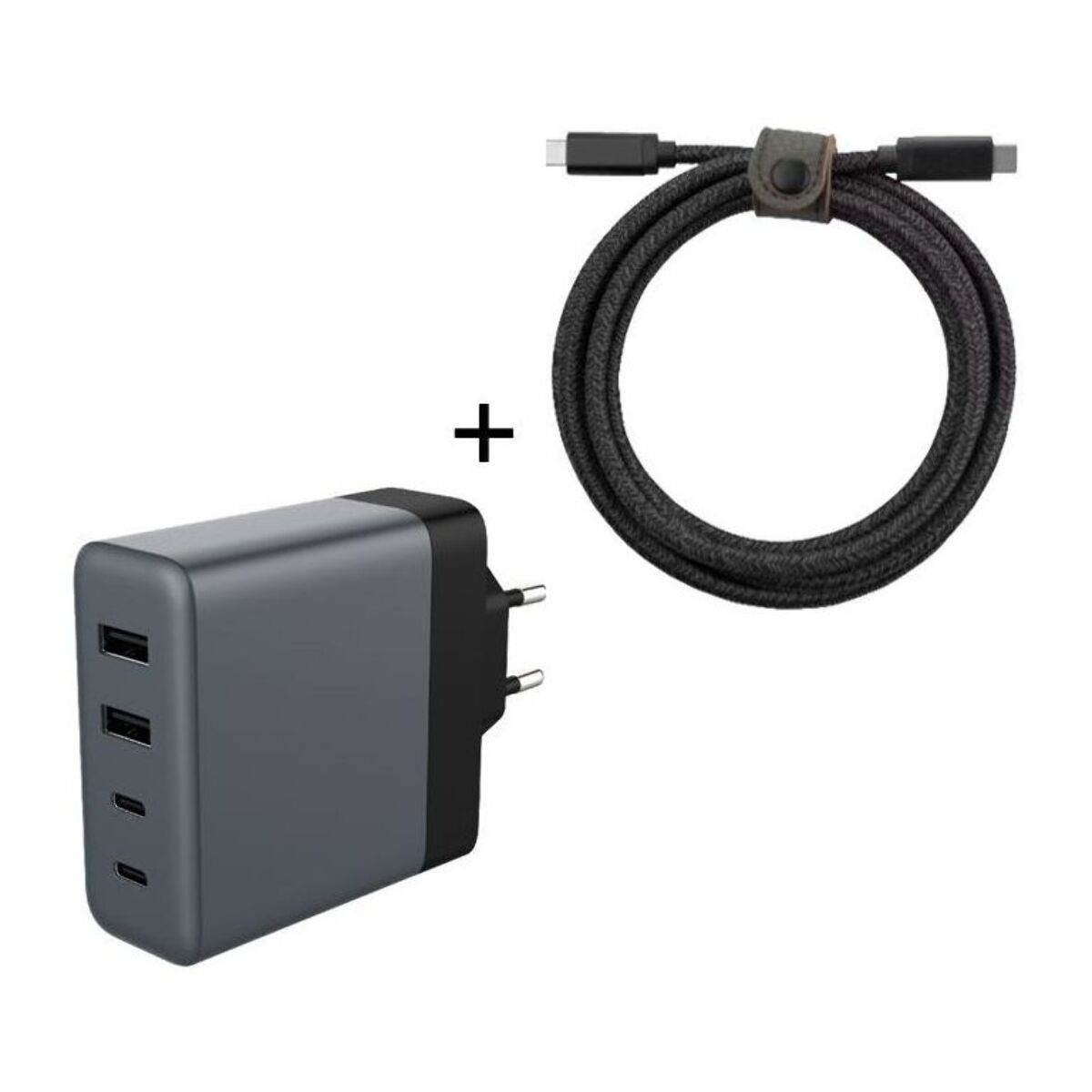 Chargeur secteur ADEQWAT 100W 2 USB-A + 2 USB-C Noir