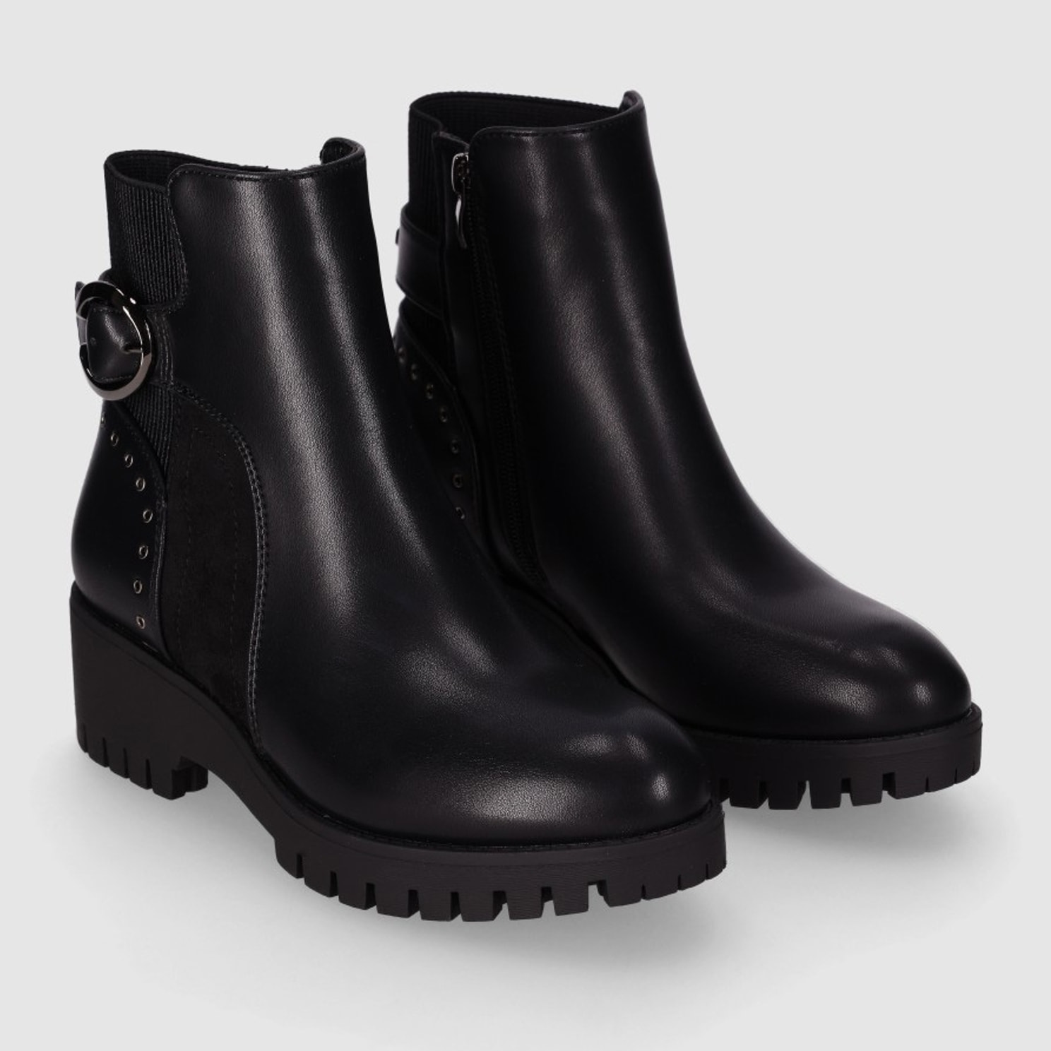 Botines de Piel Sintética - Negro - Tacón: 3 cm
