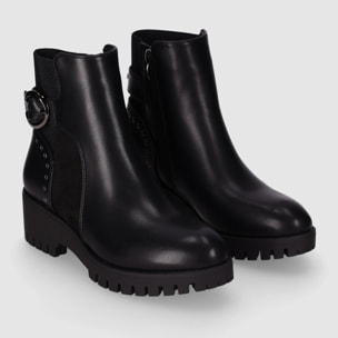 Botines de Piel Sintética - Negro - Tacón: 3 cm