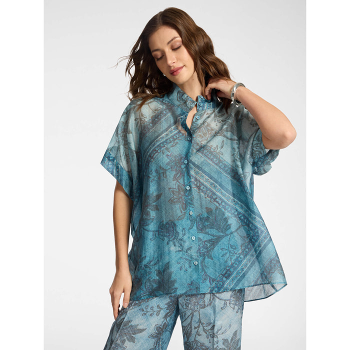 Elena Mirò - Camicia stampata in lyocell - Azzurro