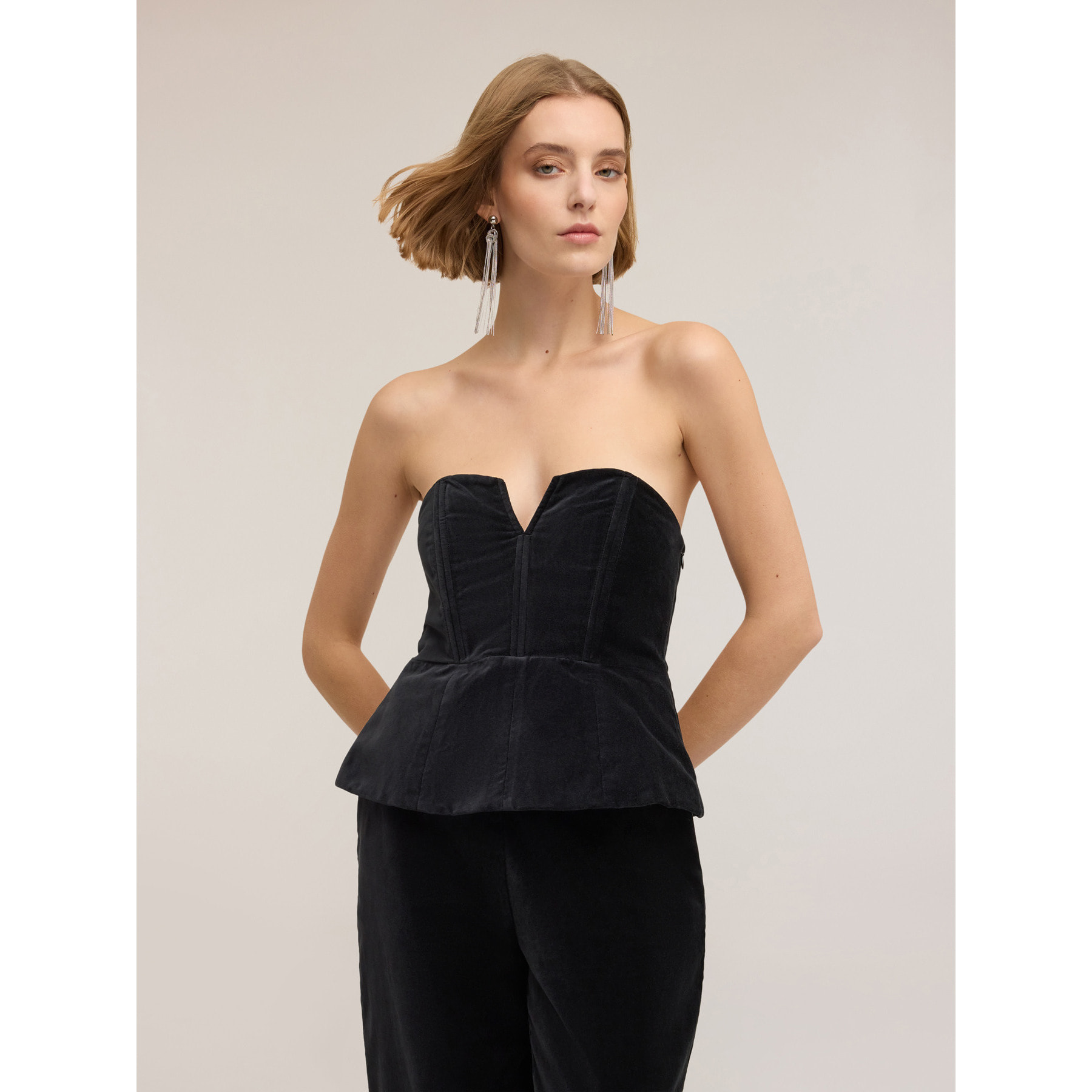Motivi - Top bustier in velluto con scollatura a cuore - Nero