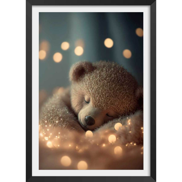 Affiche enfant mon nounours endormi  Affiche + cadre en bois - Noir