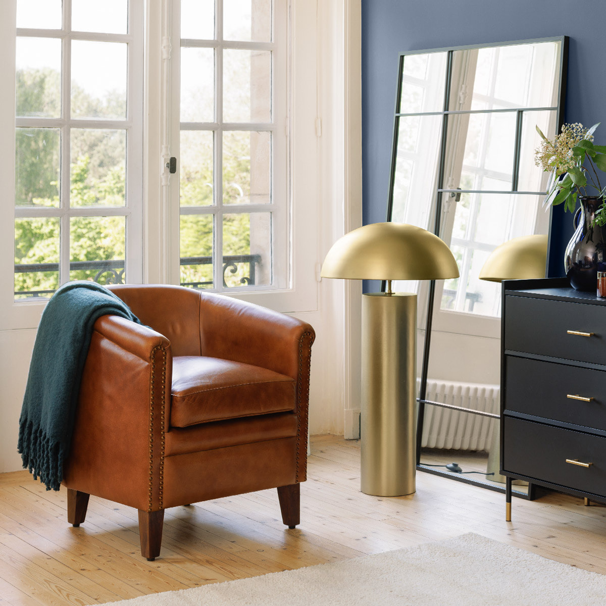 Lampadaire droit "Champi" en métal H97cm doré