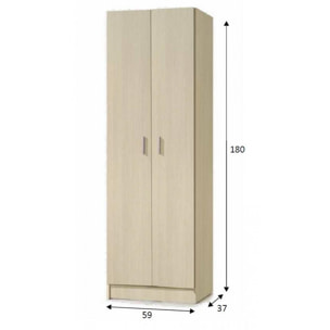 Armadio multiuso Salem, Mobile ausiliario a 2 ante, Portascarpe con 3 ripiani, Scarpiera alta moderna, cm 59x37h180, Rovere