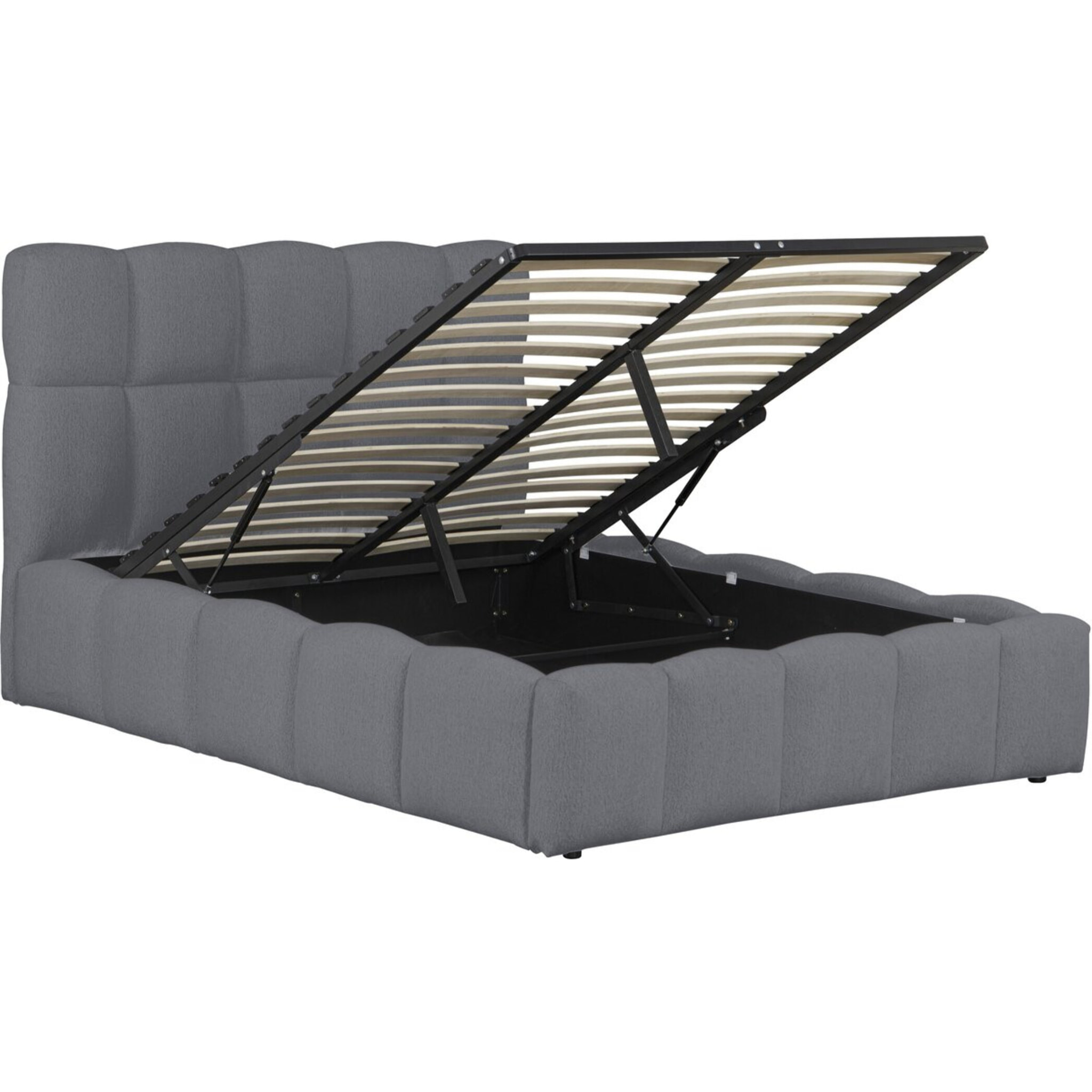 Lit double en tissu avec coffre "Davos" - 160 x 200 cm - Gris