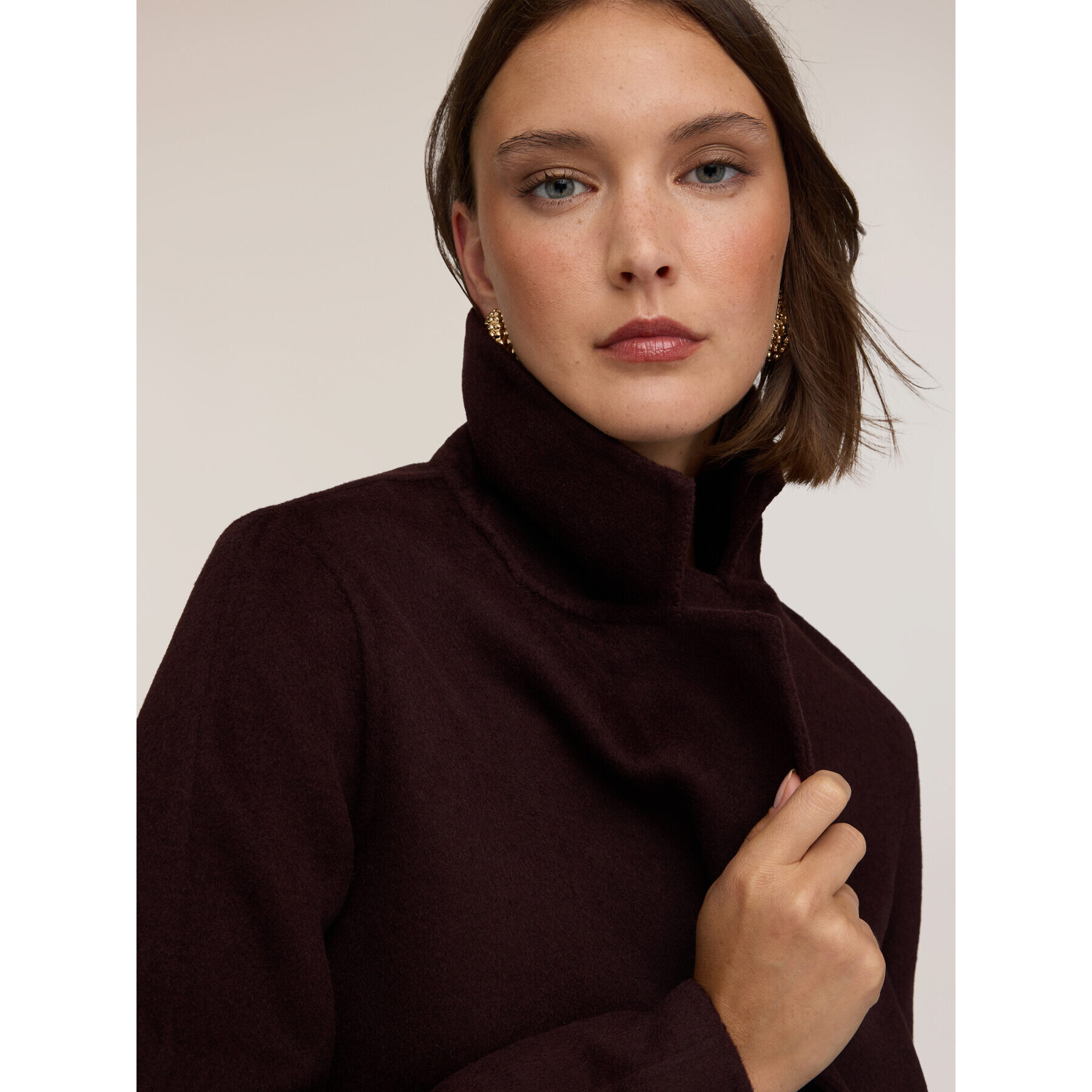 Motivi - Cappotto corto doppiopetto misto lana - Marrone
