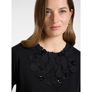 Elena Mirò - T-shirt in cotone con ricamo floreale - Nero
