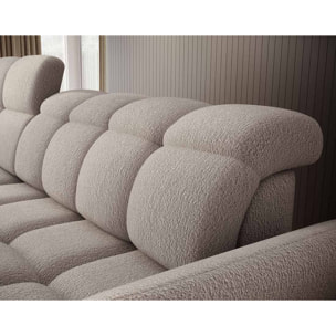 Brume - Canapé d'angle gauche 4 places convertible électrique avec coffre et têtières réglables en tissu bouclette - Beige