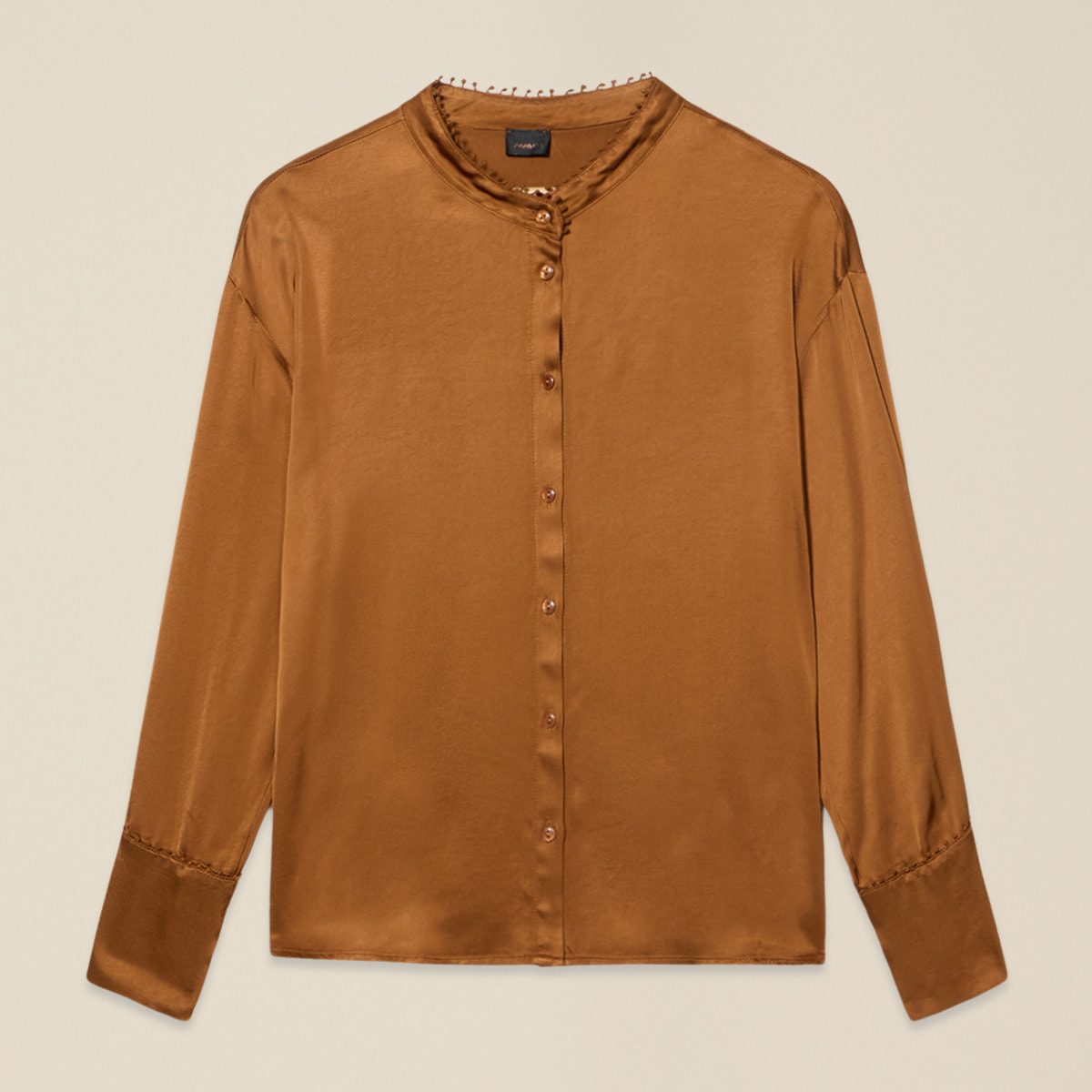 Oltre - Camisa de raso con perfiles decorados - Naranja / Fucsia