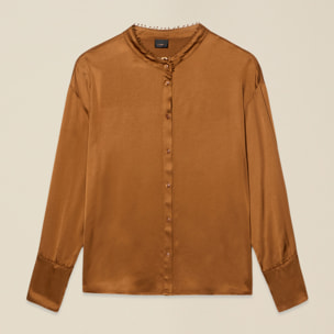 Oltre - Camisa de raso con perfiles decorados - Naranja / Fucsia