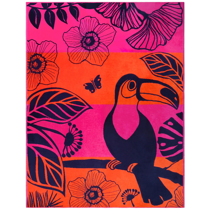 Serviette de plage XL éponge velours Jacquard Rose 140x180 400g/m² - Tropical Forest