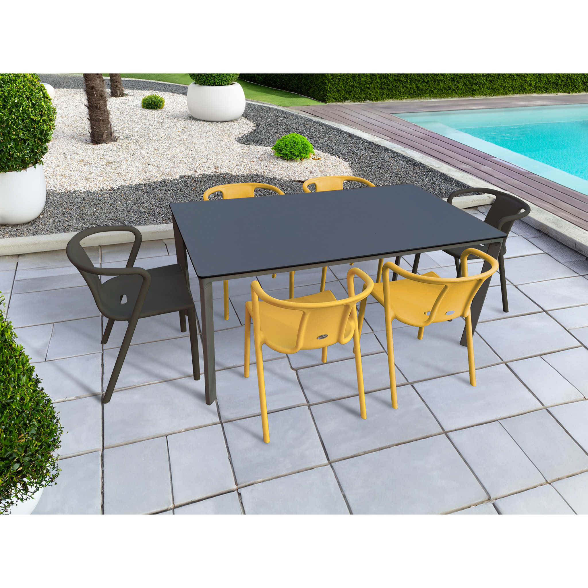 MEET - Ensemble repas de jardin 6 places en aluminium laqué