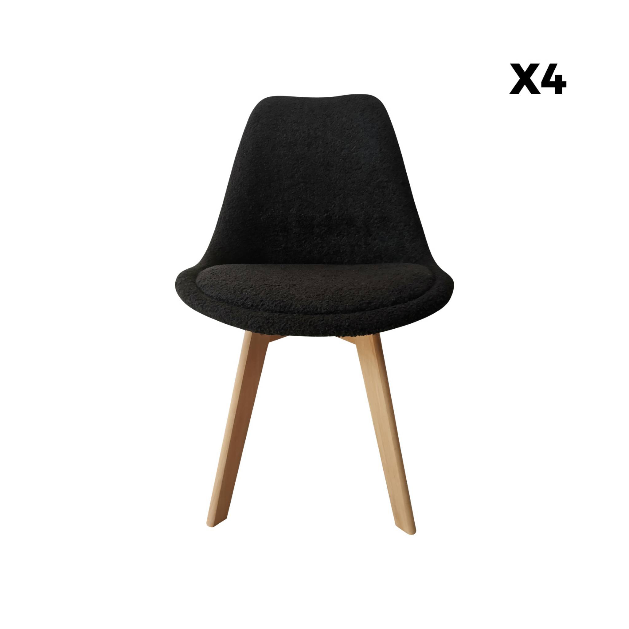 Lot de 4 chaises scandinaves NILS revêtement bouclette noire. pieds bois de hêtre. chaise 1 place