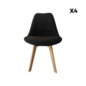 Lot de 4 chaises scandinaves NILS revêtement bouclette noire. pieds bois de hêtre. chaise 1 place