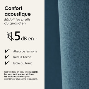 Rideau 100% occultant thermique phonique chiné - Bleu Pétrole